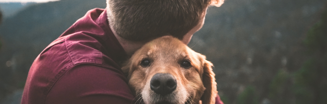 Man hugging dog